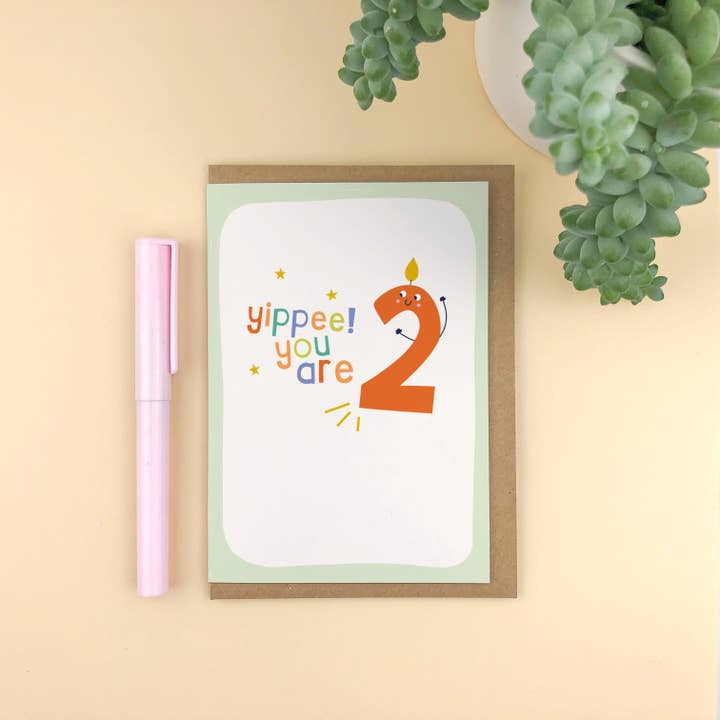 Zoe Spry - Wholesale Birthday Card - Yippee! You are 2! Cute 2nd Birthday Age Greetings Card1