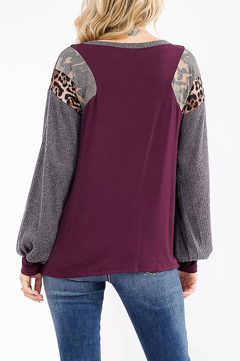 ROUSSEAU - Wholesale Gebreide top - Dames - KLEURBLOK CONTRAST PRINT LOOSE FIT TOP5