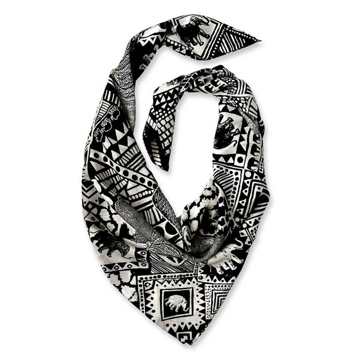 Elephant Family Zijden Sjaal - Zwart voor wholesale door Tembo NYC