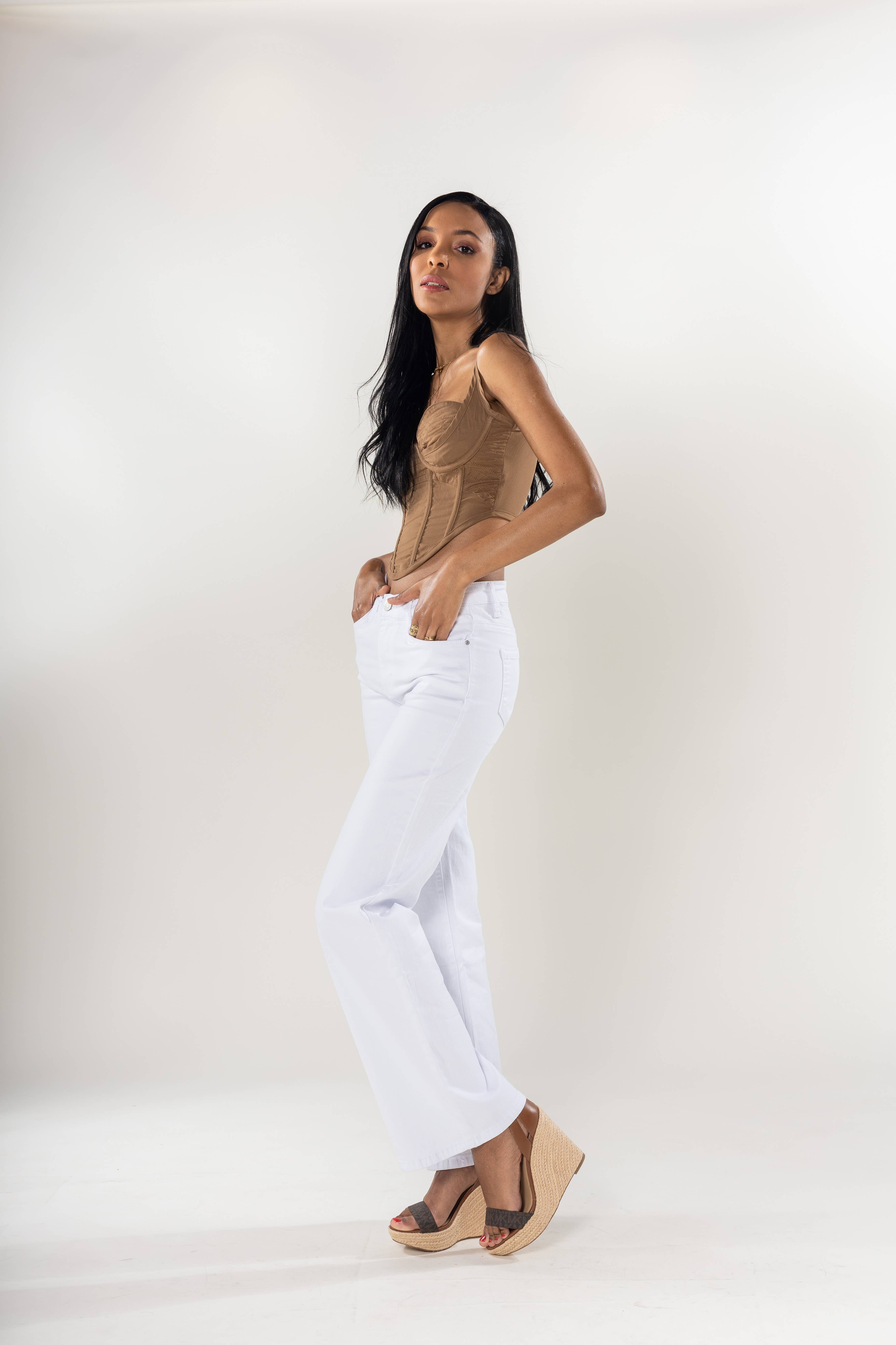 Nina Carter - Vendita all'ingrosso Jeans - Donna - Jeans a vita alta a zampa con tessuto elasticizzato P08015