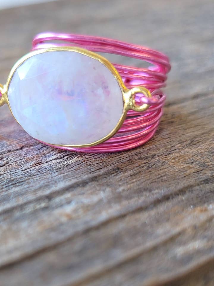 Torrey Ring in Hot Pink with Moonstone for wholesale by A Blonde and Her Bag