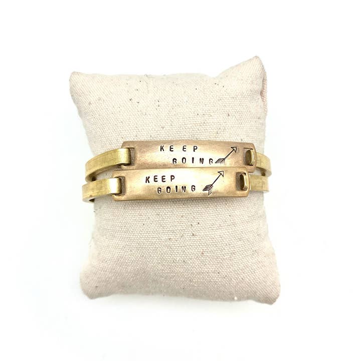 Stone Cooper - Wholesale Cuff Bracelet - "Keep Going" Stamped Clip-Cuff Brass Bracelet1