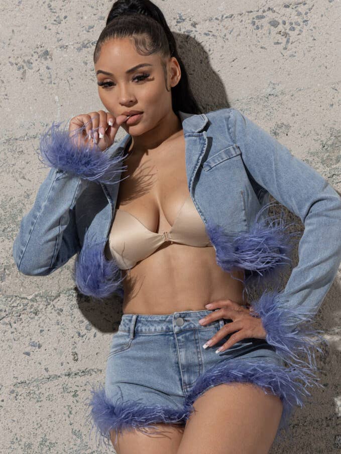 TWO PIECE STRETCHY DENIM SET for wholesale by Melrose with Love