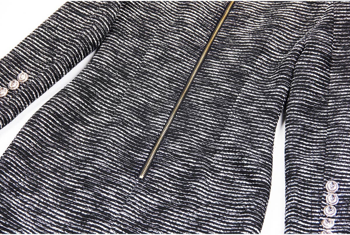 Black DR062 Women Shiny Detail Tweed Fringed Dress for wholesale on Faire11