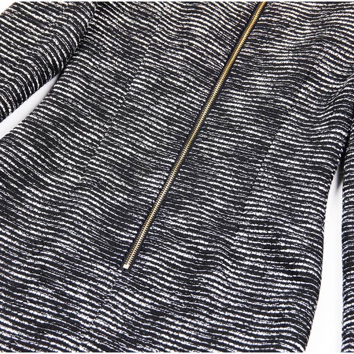 Black DR062 Women Shiny Detail Tweed Fringed Dress for wholesale on Faire11