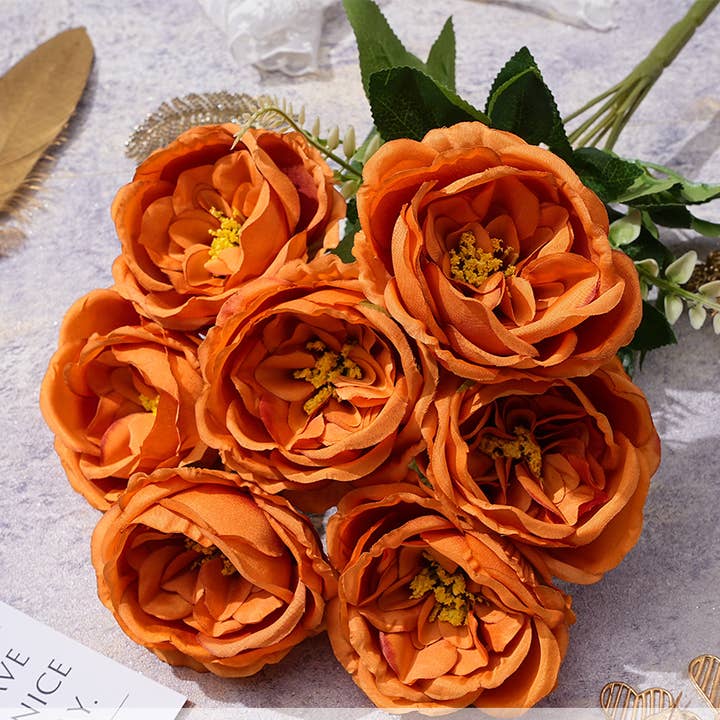 Sweet Home Deco - Wholesale Artificial Flowers - 17''T Artificial Austin Rose Bouquet, 7 Flower Heads, Colors8