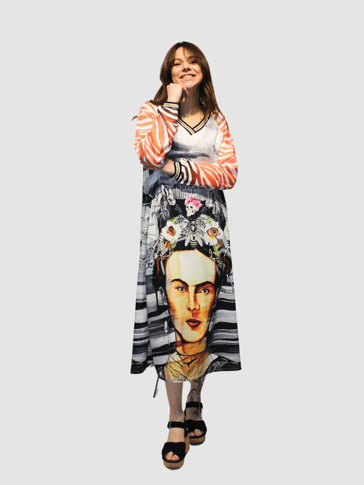 Tryckt lång klänning med v-ringning - REF: 23942 för wholesale av BanBat