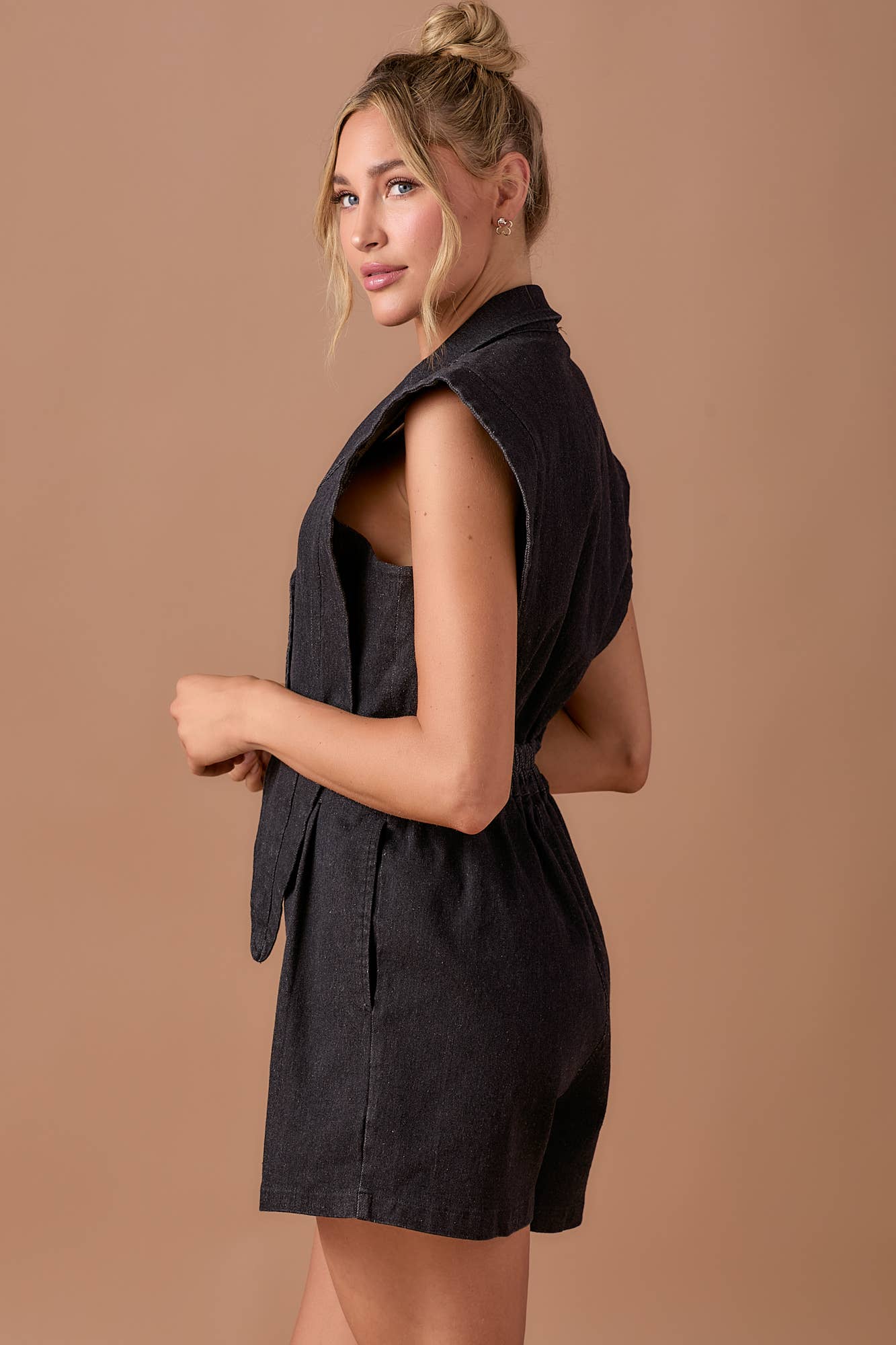 BABY PINK - Wholesale Romper - Women's - Blazer style 2fer denim romper6