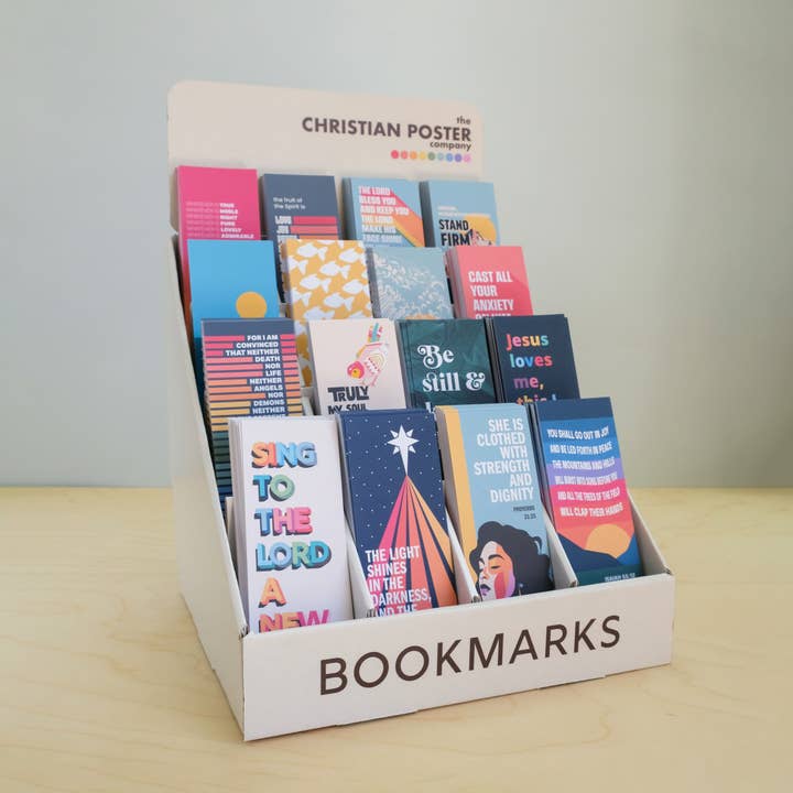 Bookmark display unit with 480 bookmarks for wholesale by The Christian Poster Company