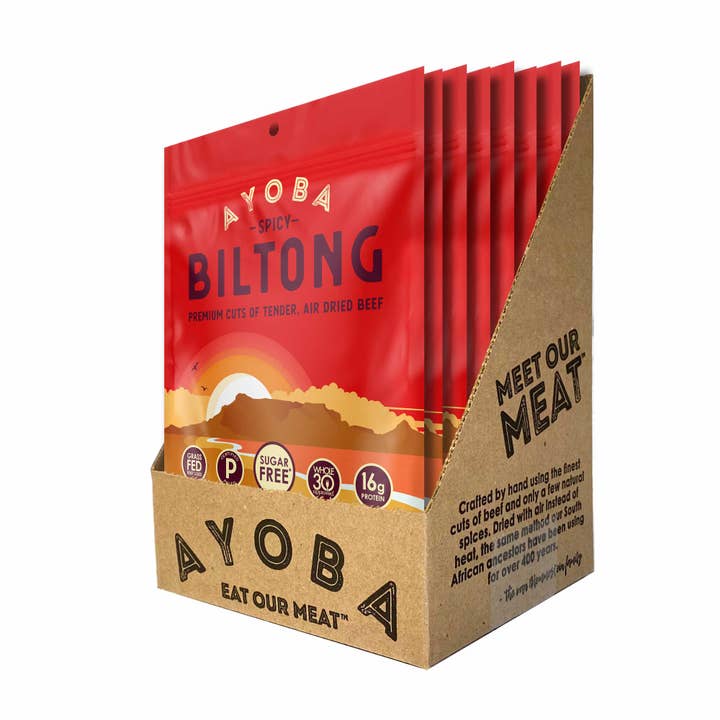 Spicy Grass Fed Beef Biltong 2oz for wholesale by Ayoba