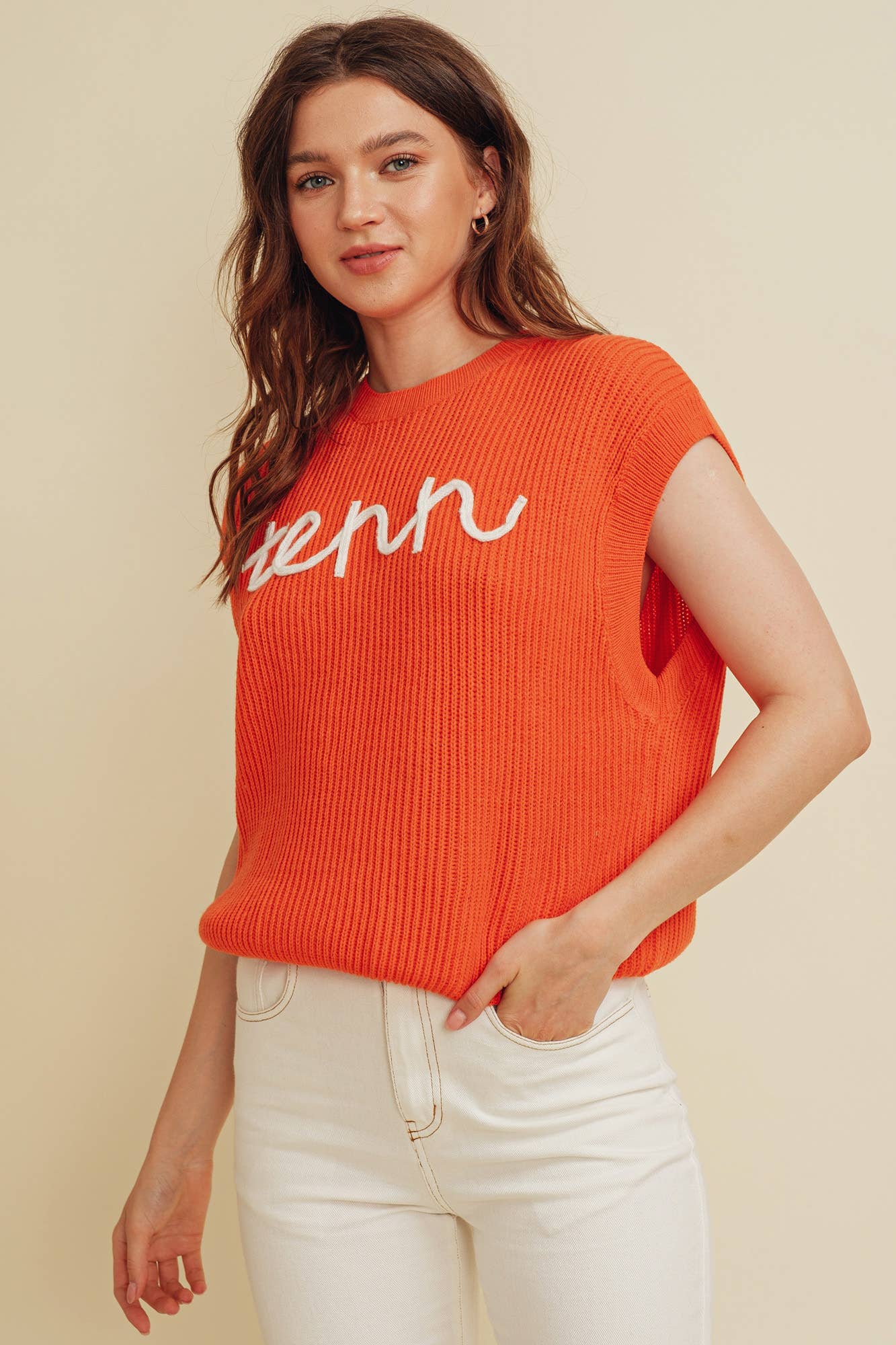 Cloud Ten - Wholesale Knit Sweater - Women's - CSW10210Y - 'TENN" EMBROIDERED SLEEVELESS SWEATER TOP6