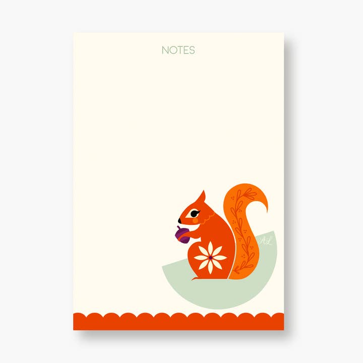 Bloc de notas 4 1/4 x 6 "Ardilla" en una funda compostable para venta al por mayor de Amber Leaders Designs