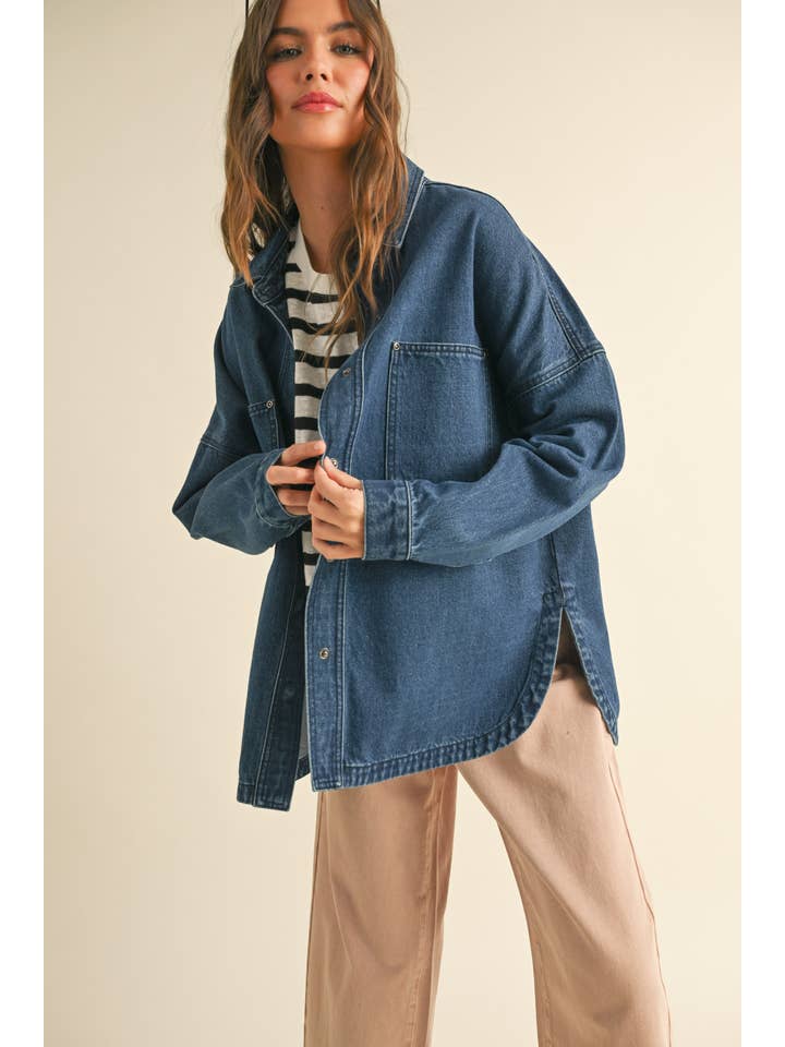 MIOU MUSE - Wholesale Shirt Jacket/Shacket - Women's - J3037 WASHED SNAP BUTTON DENIM SHACKET