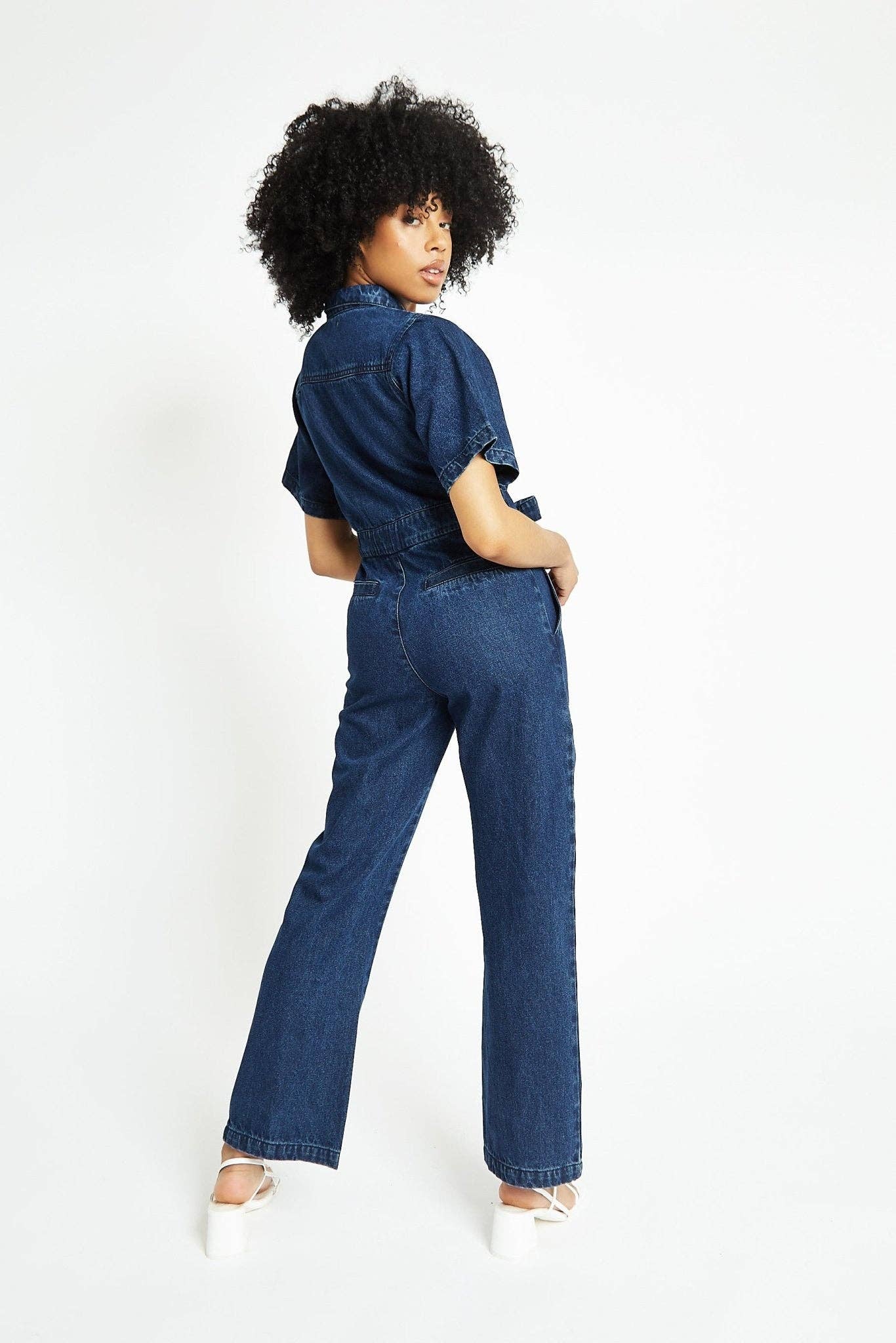 JMOJO UK Limited - Wholesale Jumpsuit - Women's - Orla Short-Sleeve Denim Jumpsuit – Dark Blue3