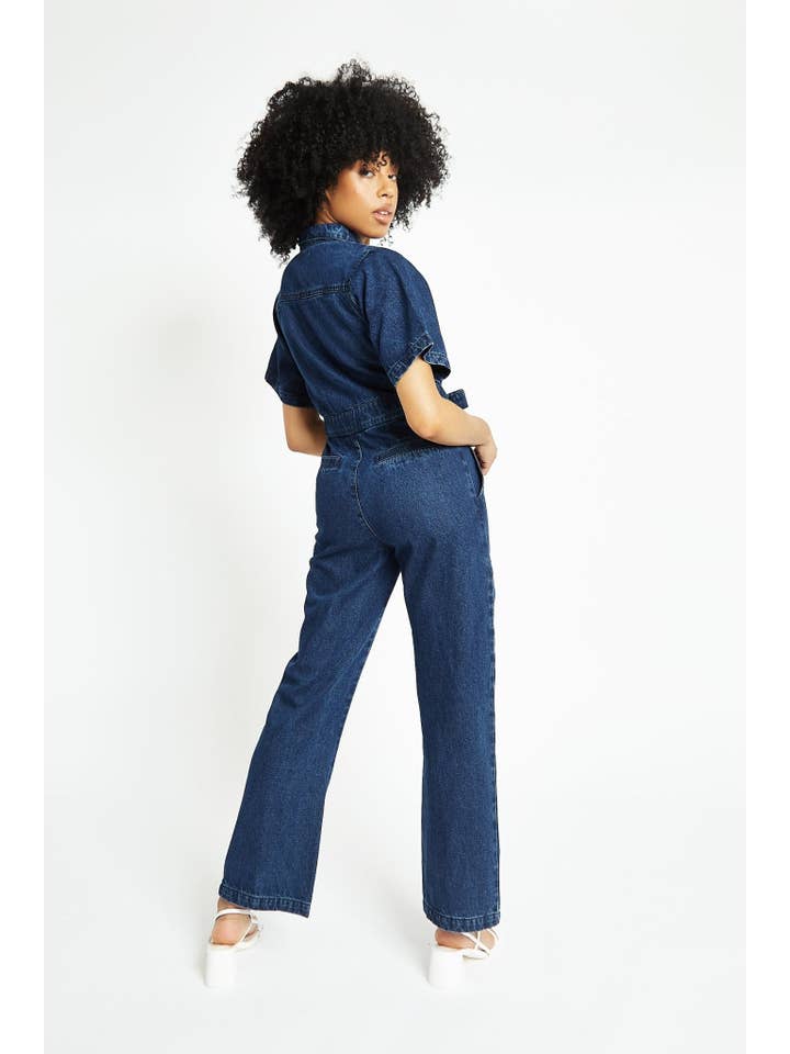 JMOJO UK Limited - Wholesale Jumpsuit - Women's - Orla Short-Sleeve Denim Jumpsuit – Dark Blue3