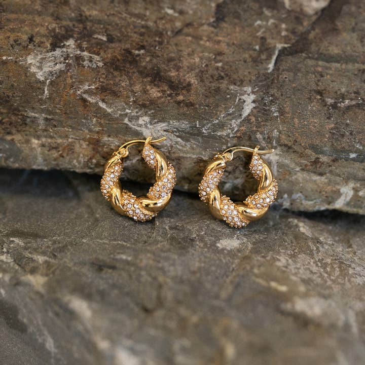 Twist Hoops Set in Stones for wholesale by ILENE & CO.