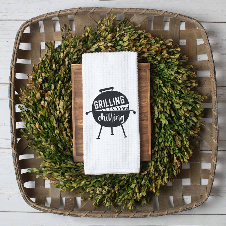 Canary Road - Wholesale Tea Towel - Grilling & Chilling Kitchen Towel, BBQ Dish Towel, Dad Gift
