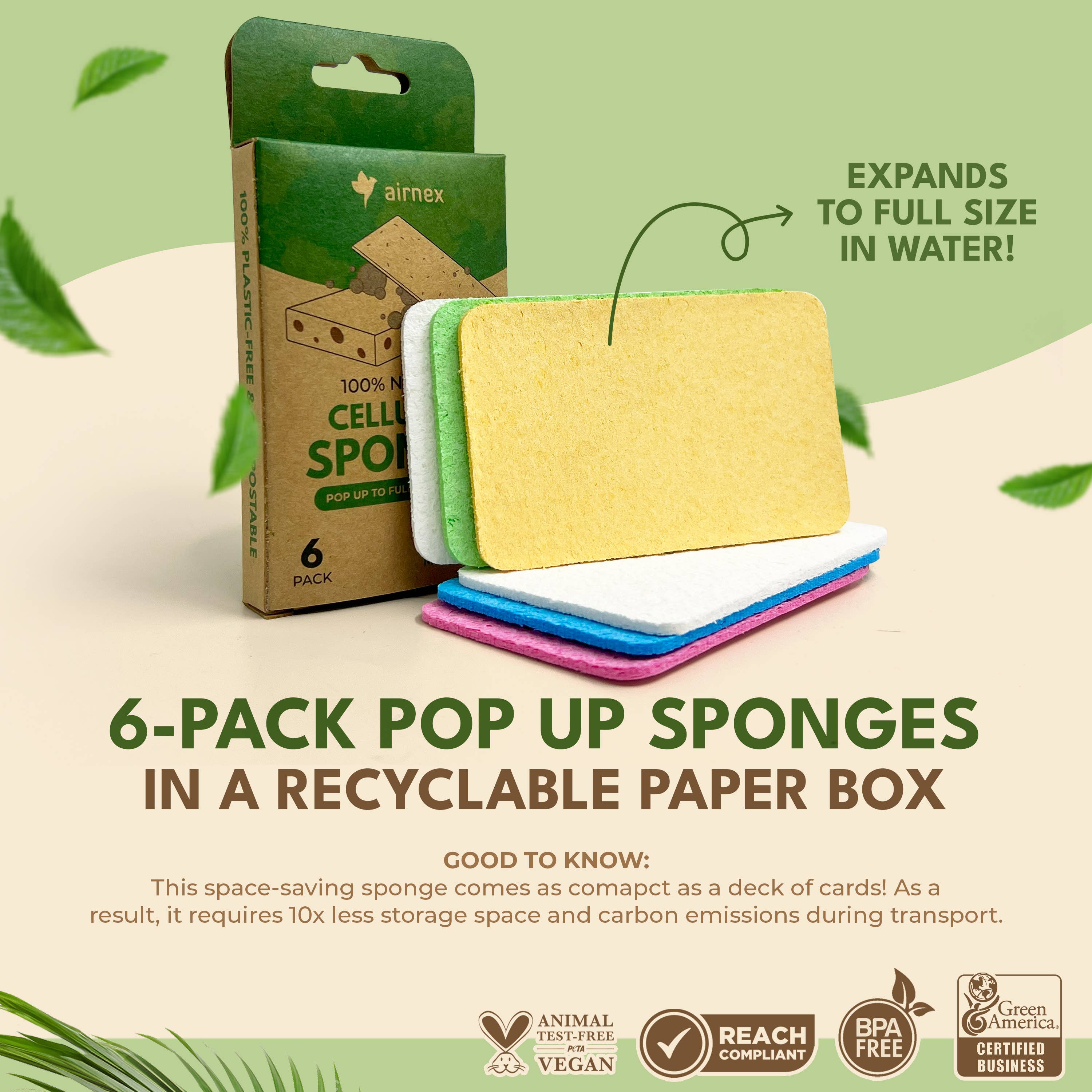 AIRNEX - Wholesale Cleaning Sponge - Compostable Kitchen Sponge - 6 Pack Eco Pop Up Sponges3