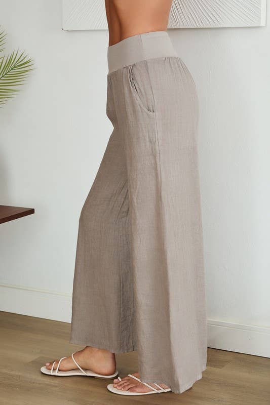 VENTI6 - Wholesale Pants - Women's - SOLID LINEN STRETCH WAISTBAND PANTS (8730-SOLID)39