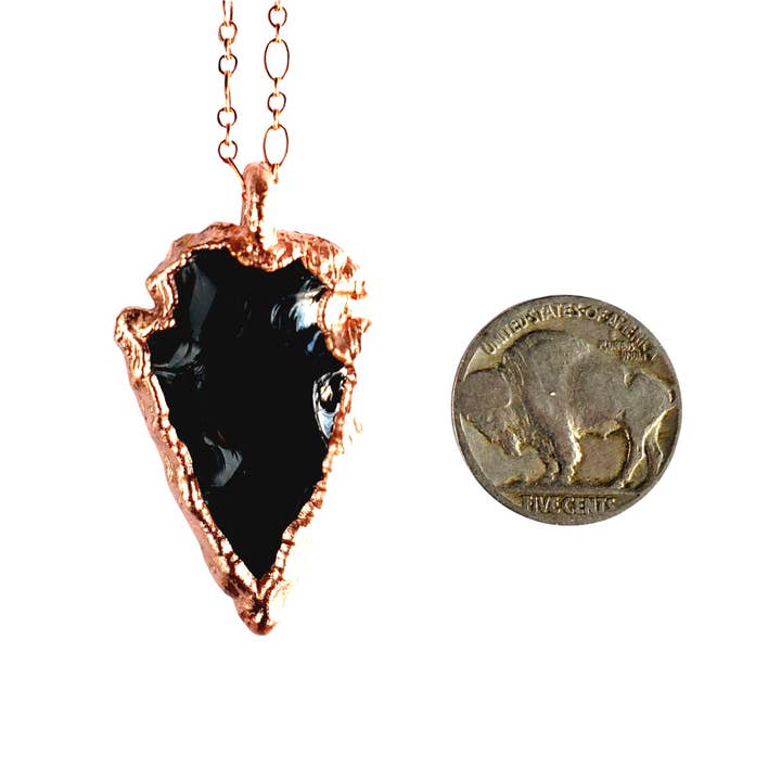 MergingMetals - Wholesale Pendant/Charm Necklace - Knapped Obsidian Arrowhead Necklace