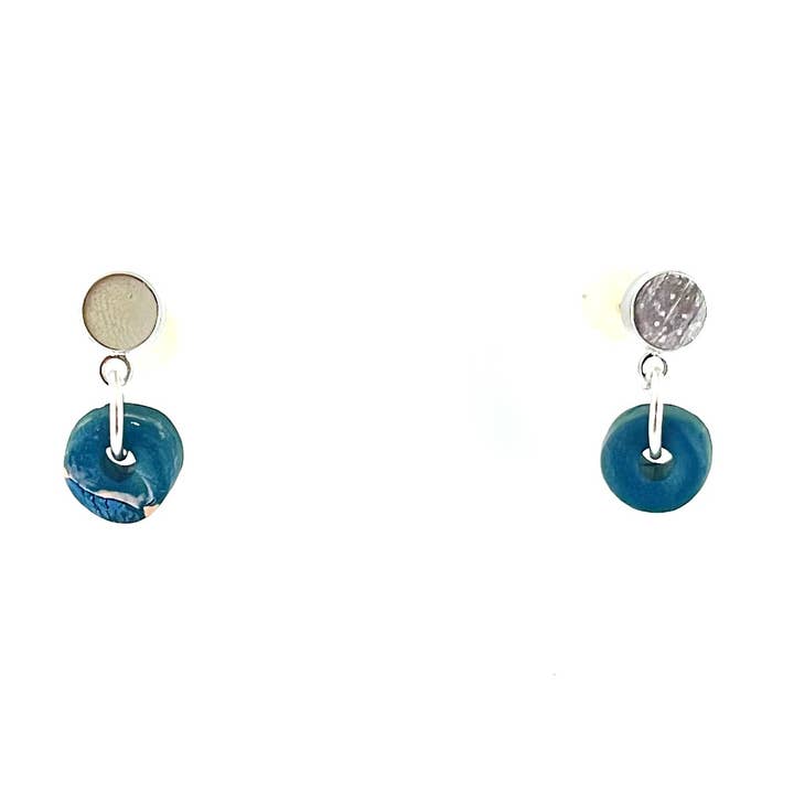 Teal - Tiered ceramic donut studs | White gold for wholesale by NB MAKES