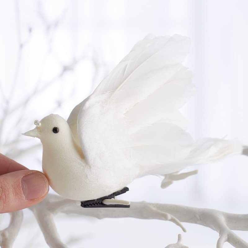 Factory Direct Craft - Wholesale Artificial Flowers - 5-1/2" Artificial White Dove Birds with Clips (Pack of 12 )1