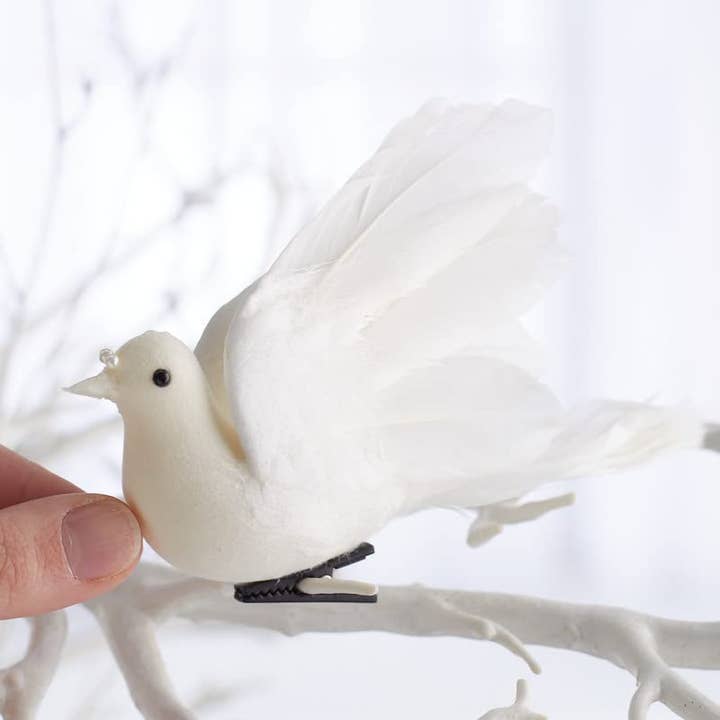 Factory Direct Craft - Wholesale Artificial Flowers - 5-1/2" Artificial White Dove Birds with Clips (Pack of 12 )1