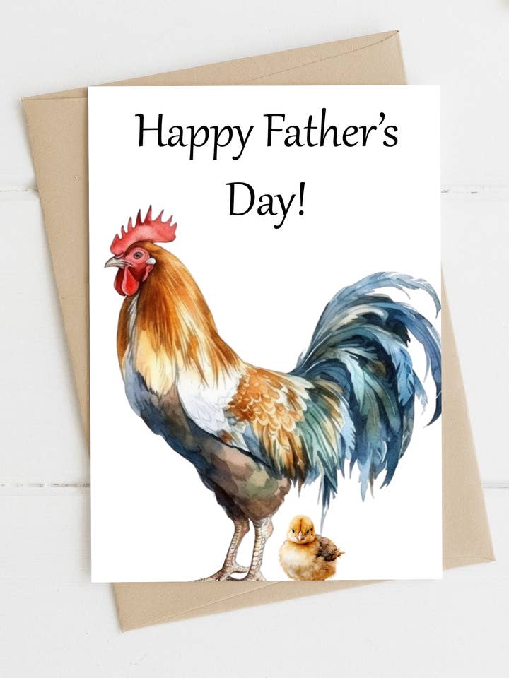 Happy Father's Day Rooster Chicken and baby Card for wholesale by Homemade Hollydays Wholesale
