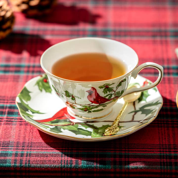 Red Cardinal Fine Porcelain 6oz Tea Cup and Saucer for wholesale by Grace Teaware