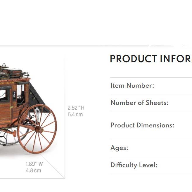 Metal Earth - Wholesale Decorative Tabletop Object - Wild West Stagecoach - COLOR1