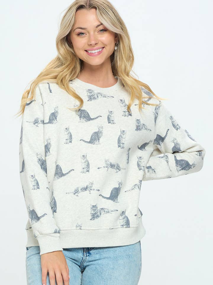 GREY TABBY CAT PRINT SWEATSHIRT for wholesale by SM WARDROBE