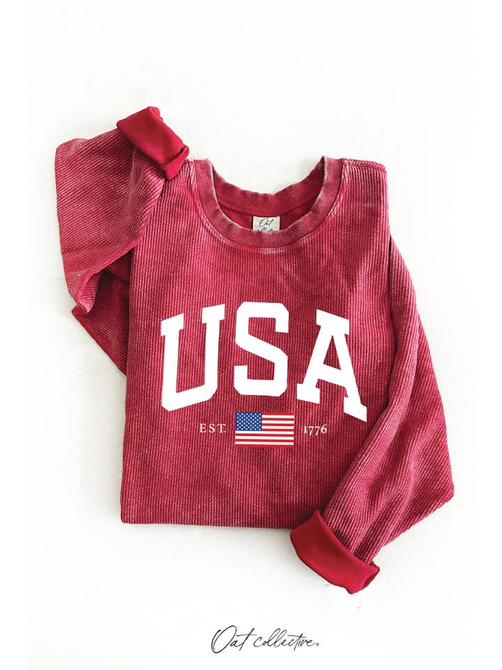 OAT COLLECTIVE - Wholesale Graphic Sweatshirt - Women's - USA EST.1776 Thermal Vintage Pullover4