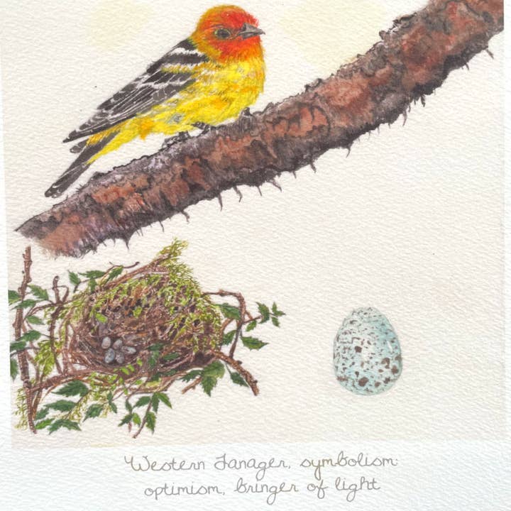 Cards_Handmade_Birds_Symbolism_Western Tanager_#361 for wholesale by Susan LeVine