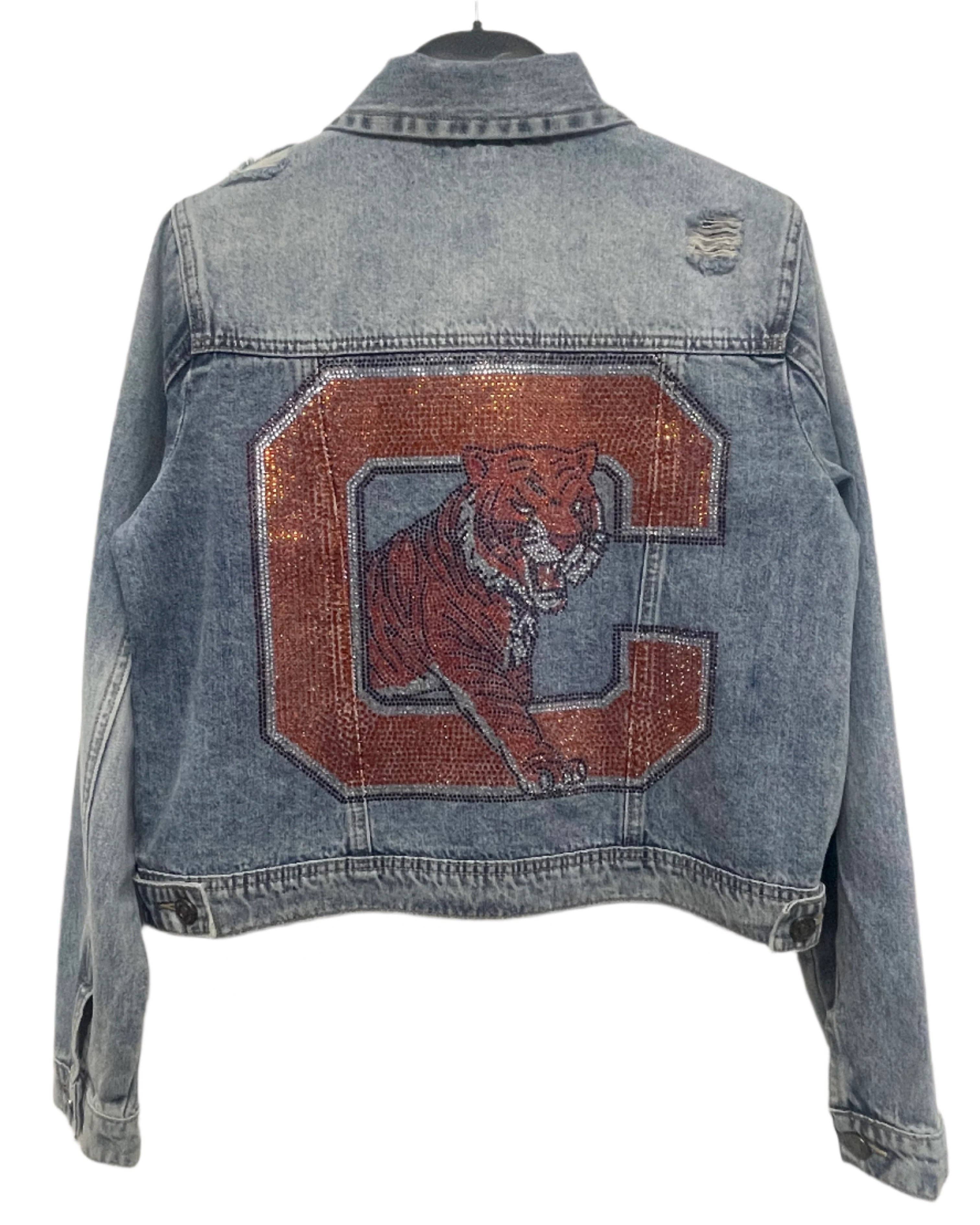 Moving Forward Designs - Wholesale Denim Jacket - Women's - Game Day Jacket, Blue Denim, Clemson Big C and Tiger1