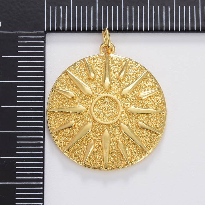 Beads Creation - Wholesale Individual Charm/Pendant - Sun Ray Medallion Charm, Gold Filled Sun Pendant, CP16851