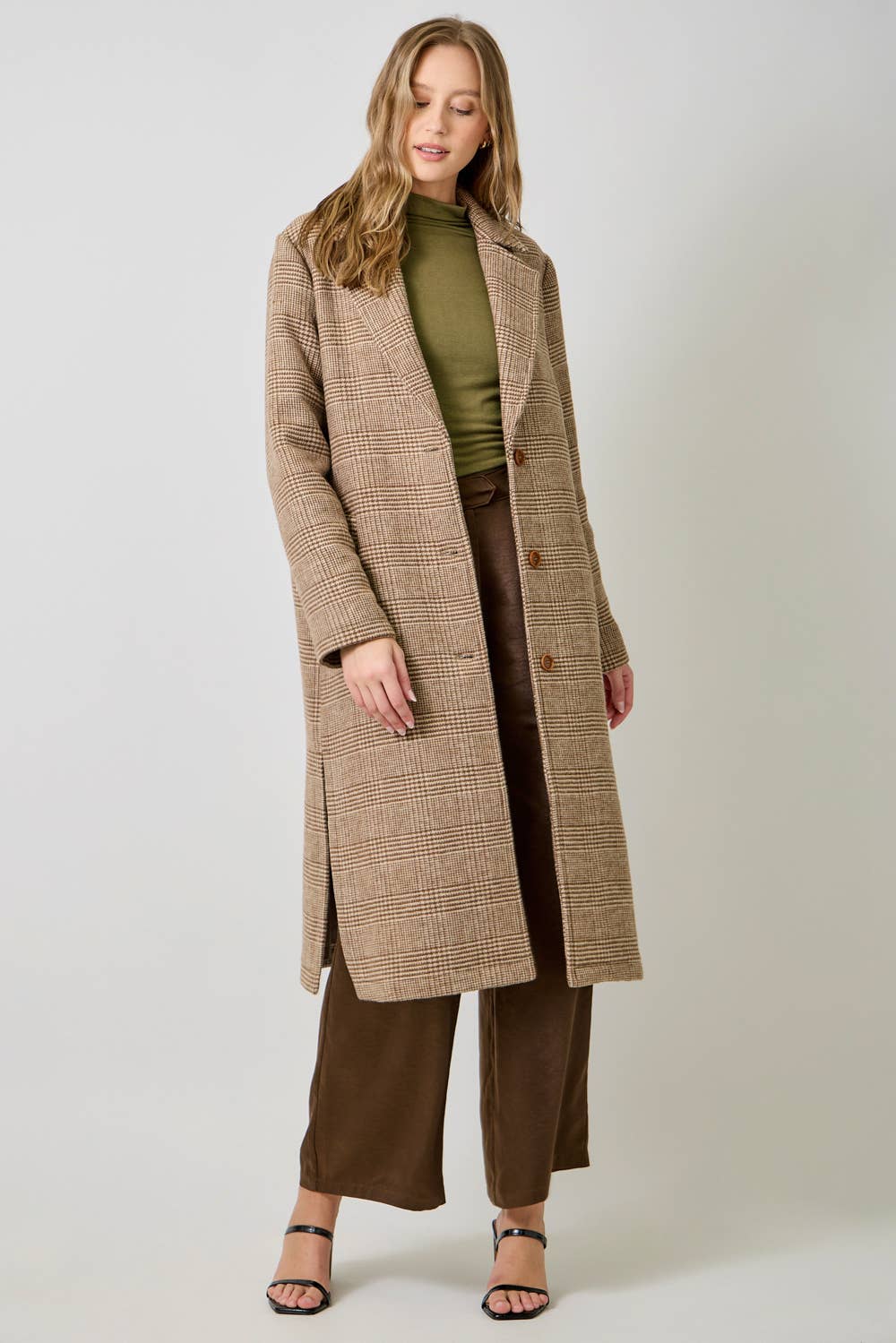 Mystree – Großhandel Mantel - Damen – Hahnentritt-Karomuster-Langmantel 611591