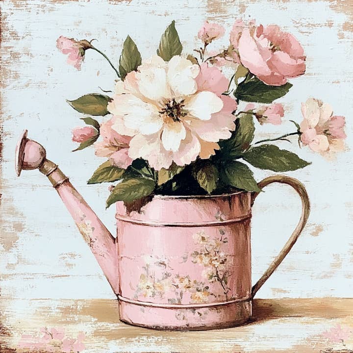 10" x 10" Vintage Pink Watering Can Sign TTE-239 for wholesale by Trendy tree