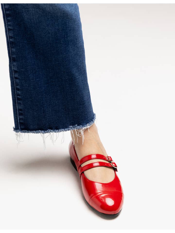 Turf – Großhandel Flache Schuhe – Damen – Mary Jane Kirschrot, Ballerina Perlsilber, Vegane Schuhe Flach für Damen, Rote Schuhe