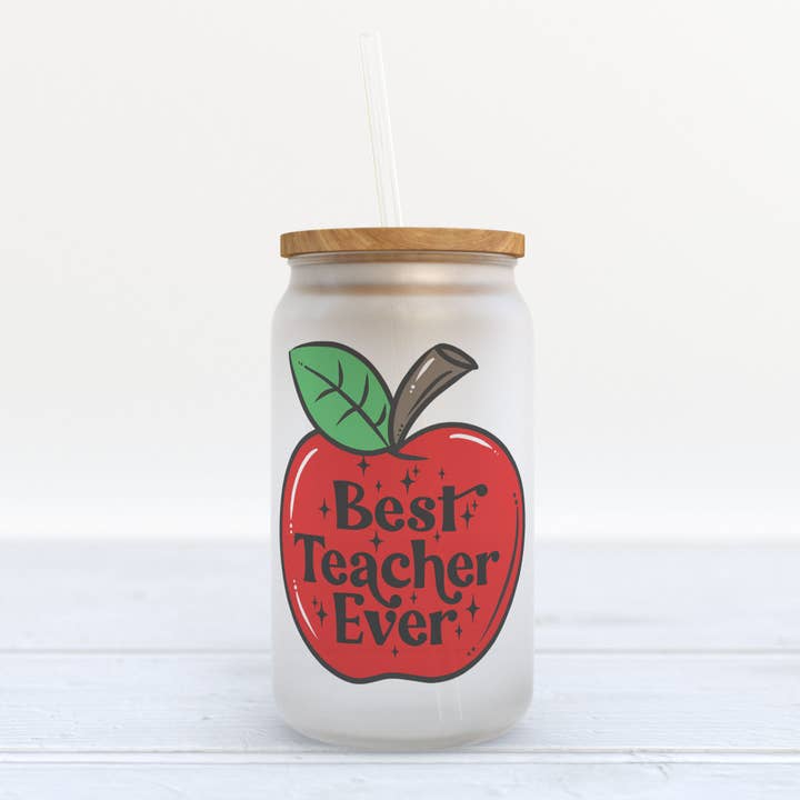 Best Teacher Ever Frosted Glass Can Tumbler, Teacher Gift for wholesale by Heart & Willow Prints
