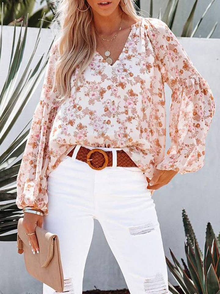 Flarix - Wholesale Blouse - Women's - new floral print lantern sleeve chiffon top7