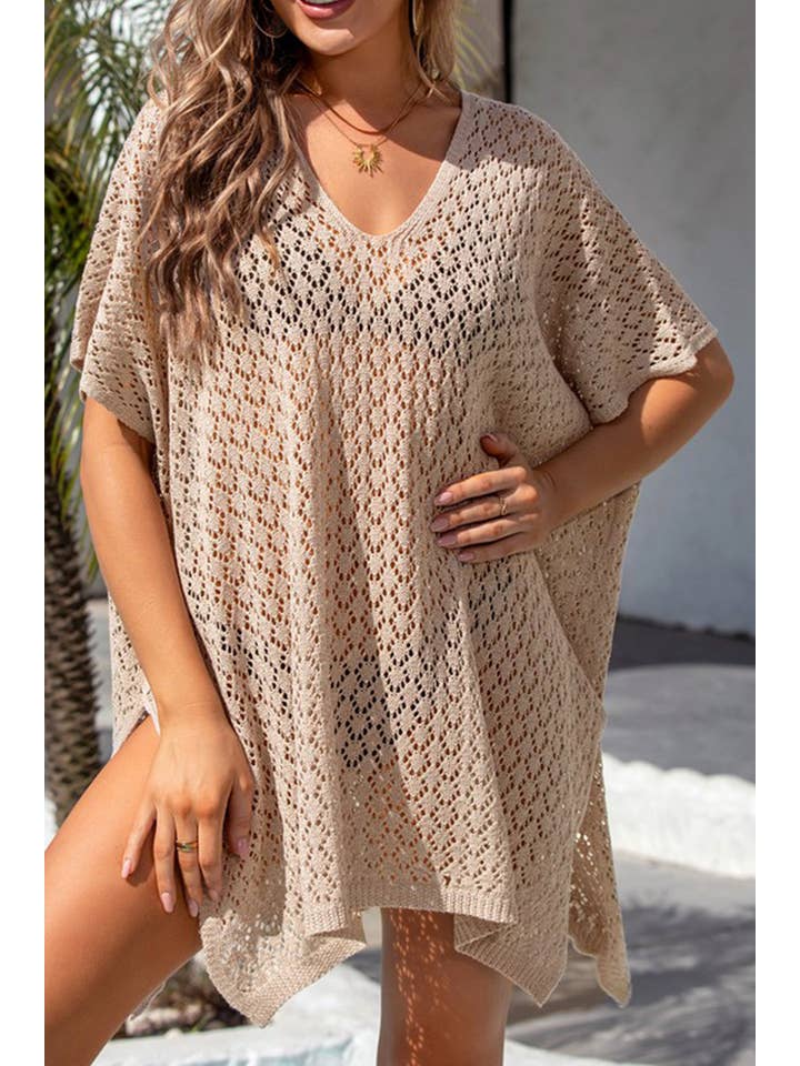 Lily Clothing - Wholesale Swim Cover Up - Women's - V-NECK BEACH TOP WITH HOLLOWED OUT DESIGN_CWTSTS015810