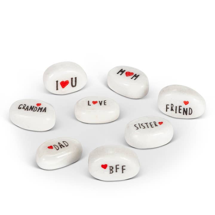 The Gerson Companies - Wholesale Decorative Tabletop Object - Gerson Engraved Marble Heart Stones in Wood Display Box. --