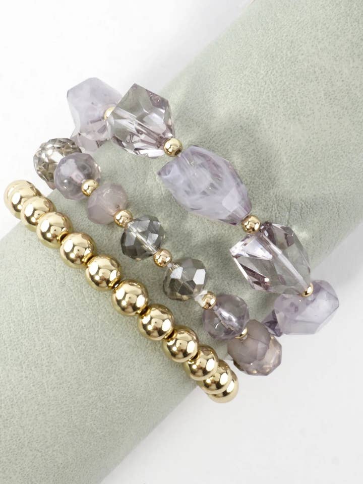 3pc Set Faceted Glass Beads Stretch Bracelet for wholesale by Wild Honey