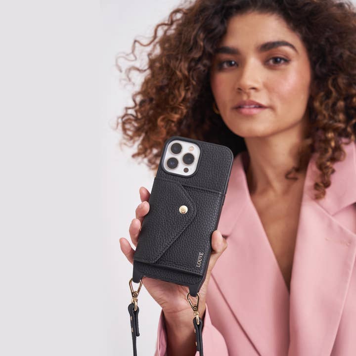 Louve Collection - Wholesale Phone wallet – women's - Zoë Black Leather Phone Case Wallet & Matching Strap25