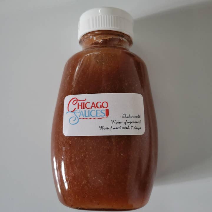 Sauce signature Chicago Sauces - Pêche aux fraises et au chipotle pour la vente par Chicago Sauces