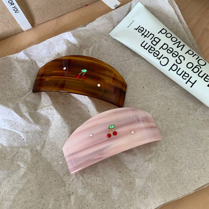 SoapElenGlen - Wholesale Hair clip – Women’s - Elegant Rhinestone Cherry Hair Clip, Acetate Hair Barrettes3
