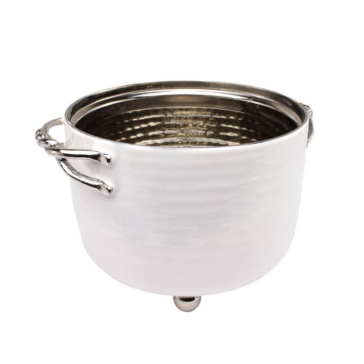Dip Bowl Silver with Enamel Ivory Large for wholesale by Boker-Tov Shalom