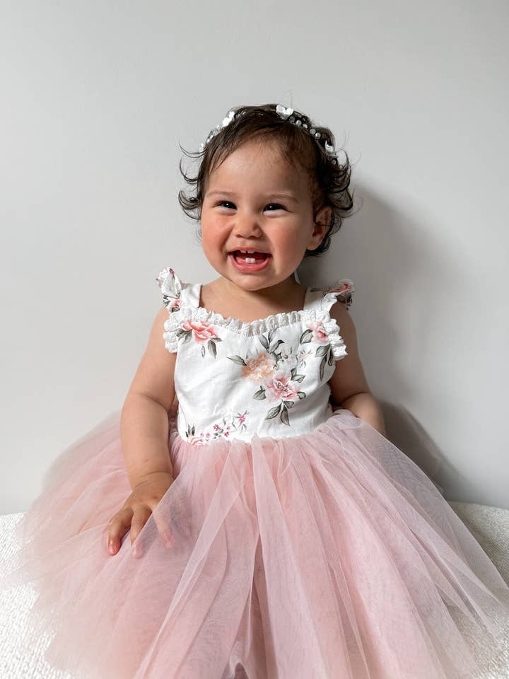 Aria Tulle Baby Romper - Dusty Pink for wholesale by A Little Lacey