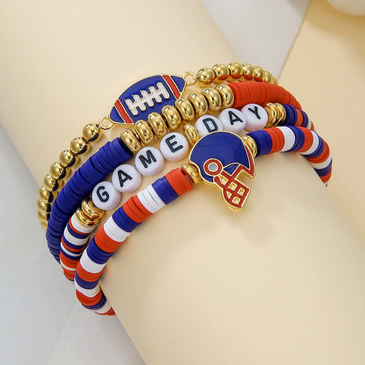 ACCITY - Wholesale Jewelry Set - FOOTBALL HANDMADE SOFT CLAY LETTER BRACELET SET_CWMM35346