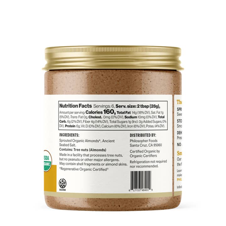 Philosopher Foods - Wholesale Nut butter - Naked Creamy Sprouted Almond Butter 6oz2